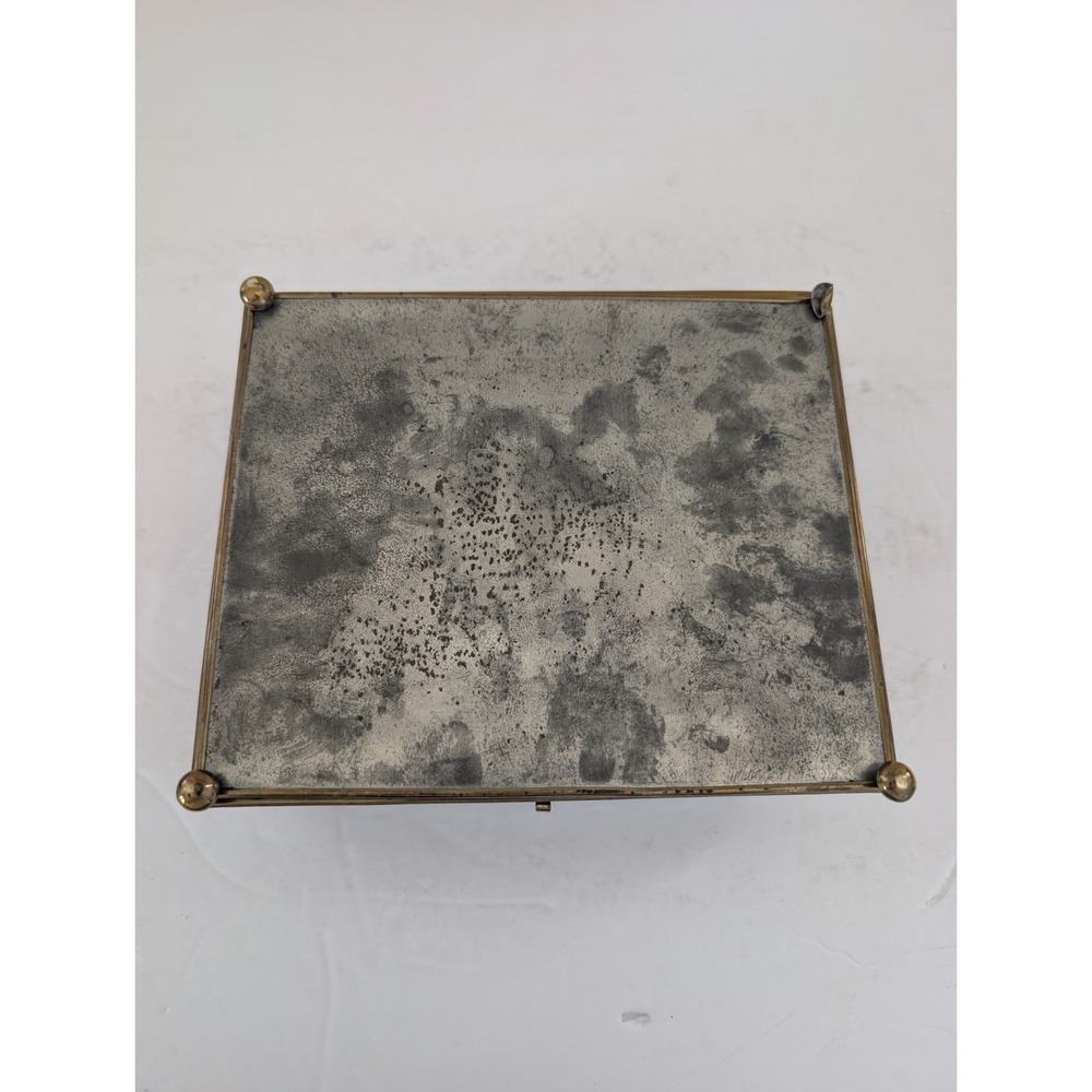 Jewelry Box Etched Floral Stained Glass Green Clear Vintage Glass Trinket FLAW - Picture 13 of 16